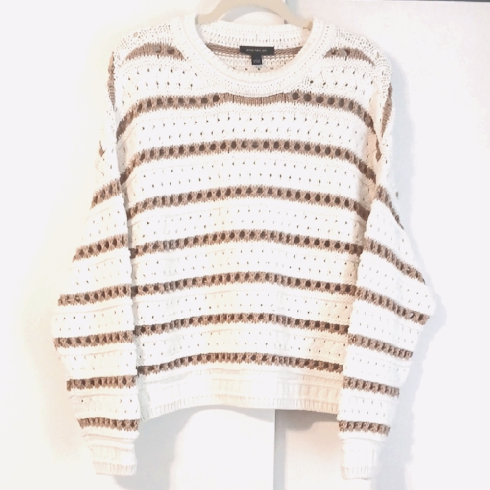 Ann Taylor "Tan & Cream" Open Weave Knit Sweater in Size L (NWT)